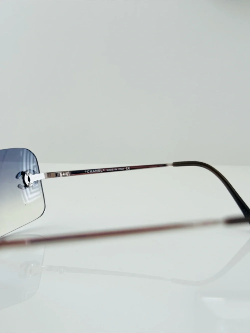 Extremely RARE 🦋 Authentic Chanel light blue rimless CC sunglasses✨